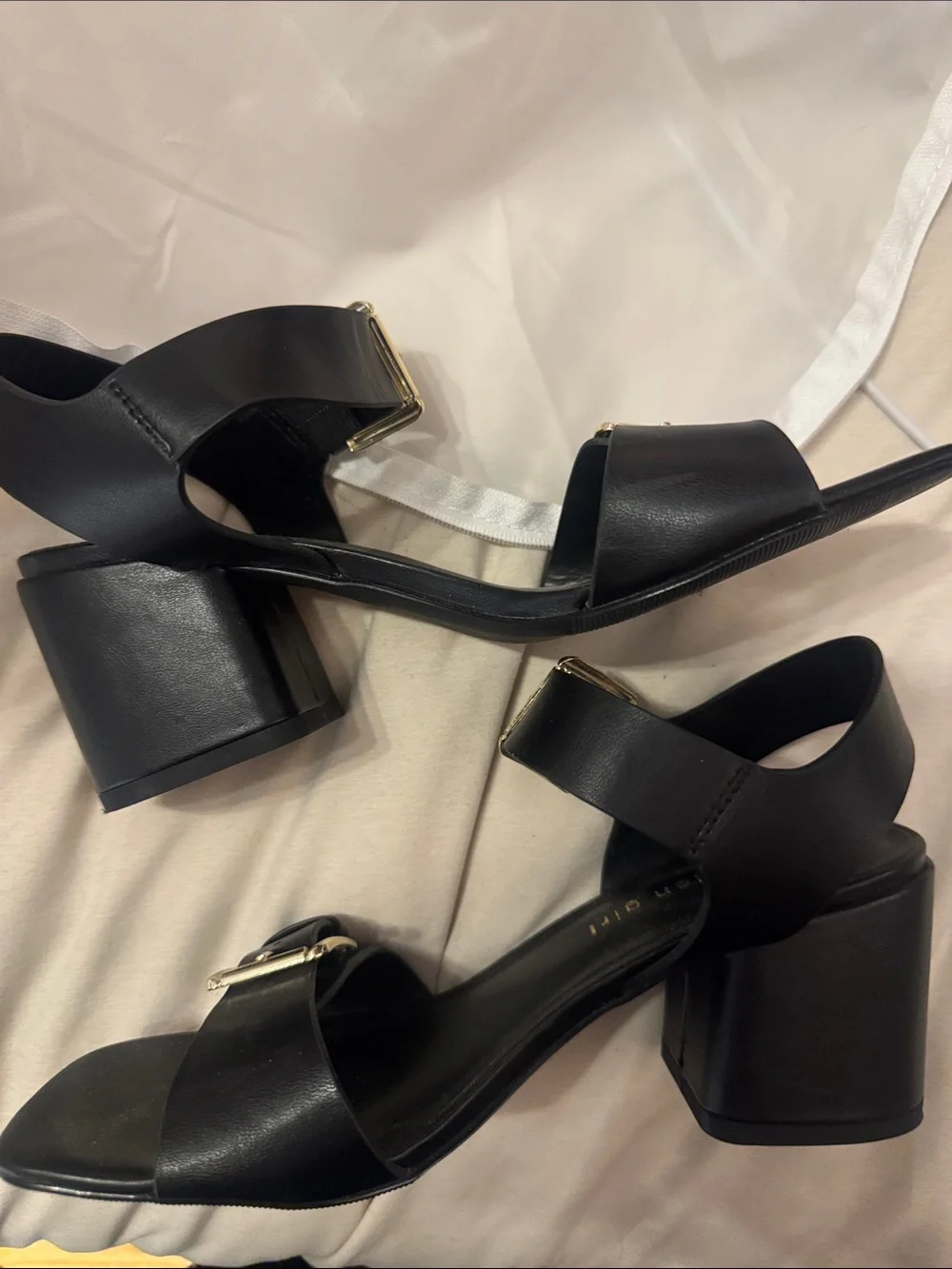 Madden Girl Black Sandals with Gold Buckles